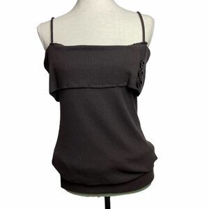 Pretty Girl Solid Brown Off the Shoulder Spaghetti Strap 100% Cotton Blouse L